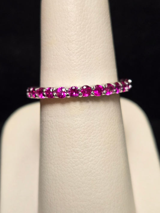 14K White Gold Eternity Ring 1.82ct Round Pink Sapphires 2.7g