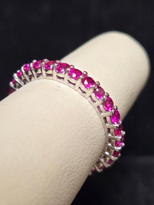14K White Gold Eternity Ring 1.82ct Round Pink Sapphires 2.7g