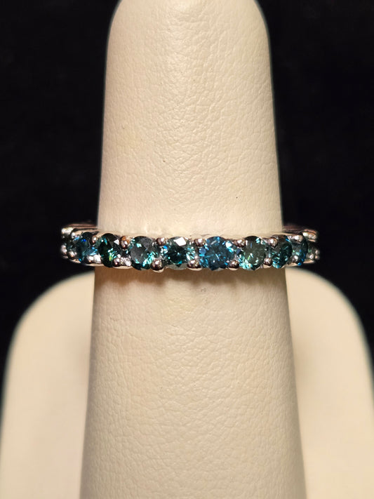 14K White Gold Eternity Ring 2.1ct Round Treated Blue Diamonds 4.1g