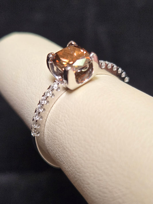 14K White Gold Ring 1.1ct Emerald-Cut Brown Diamond 2.4g