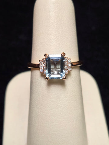 14K Rose Gold 1.2ct Natural Aquamarine Ring 3.2g