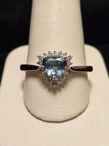 10K White Gold 1.5ct Natural Aquamarine Ring 3.4g