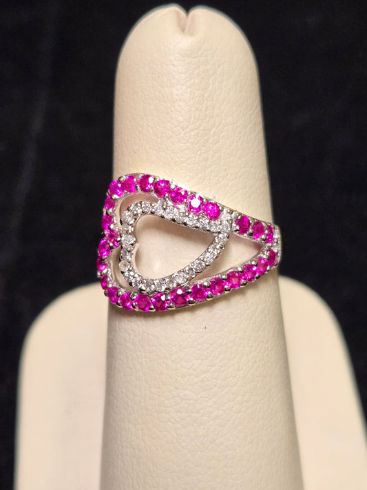 18K White Gold Ring 0.6ct Round Pink Sapphires 3.2g
