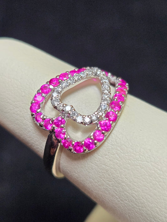 18K White Gold Ring 0.6ct Round Pink Sapphires 3.2g