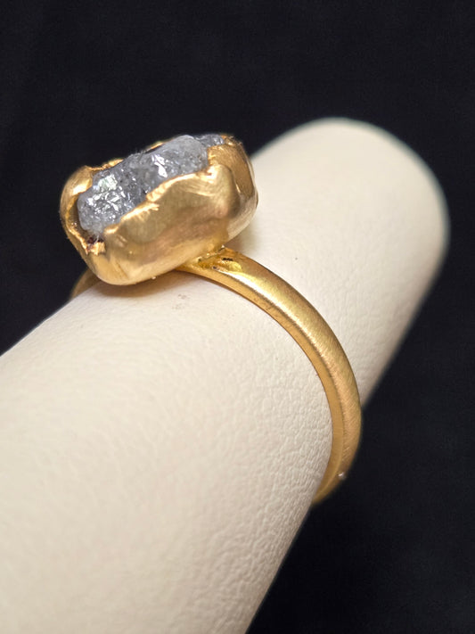 14K Gold Ring 3.15ct Raw Gray Diamond 4.2g
