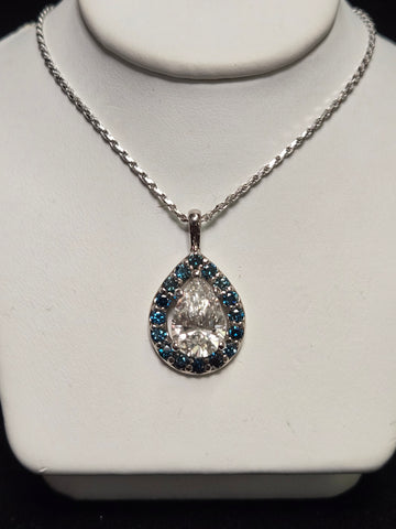 14K White Gold Rope Chain Pendant Necklace 2.18ct Lab-Created Diamond 6.1g