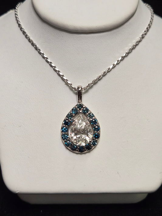 14K White Gold Rope Chain Pendant Necklace 2.18ct Lab-Created Diamond 6.1g
