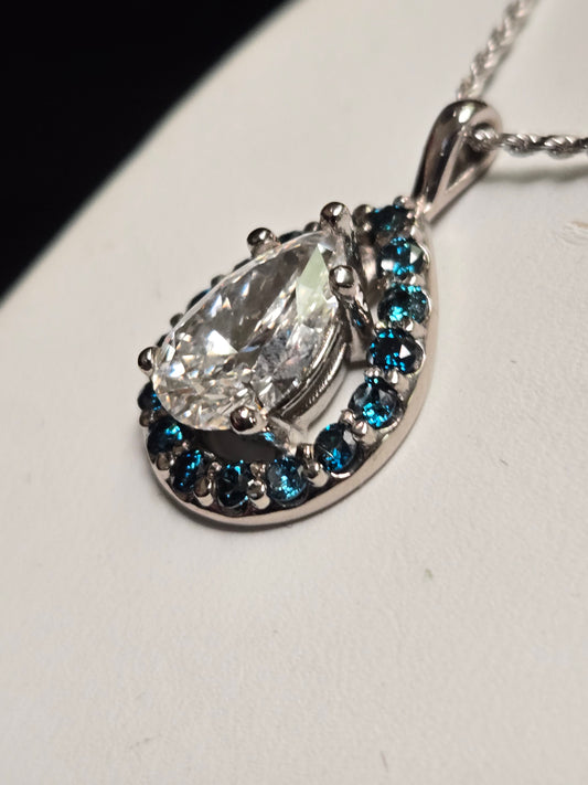 14K White Gold Rope Chain Pendant Necklace 2.18ct Lab-Created Diamond 6.1g