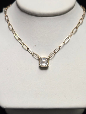 14K Gold Paper Clip Chain Pendant Necklace 0.82ct Lab-Created Diamond 2.9g
