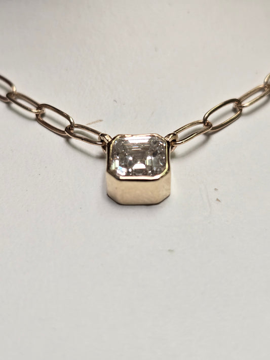 14K Gold Paper Clip Chain Pendant Necklace 0.82ct Lab-Created Diamond 2.9g