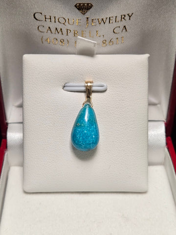 14K Gold Pendant Teardrop-Cut Turquoise 1.5g