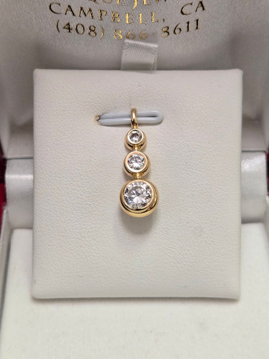 14K Gold Pendant Round Cubic Zirconia 1g