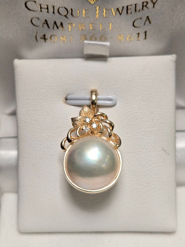 14K Gold Pendant Round-Cut Pearl 5.1g
