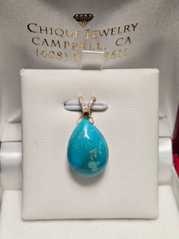 14K Gold Pendant 12ct Teardrop-Cut Turquoise 2.7g