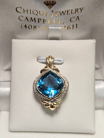 14K Gold Pendant 6.5ct Marquise-Cut Blue Topaz 4.8g