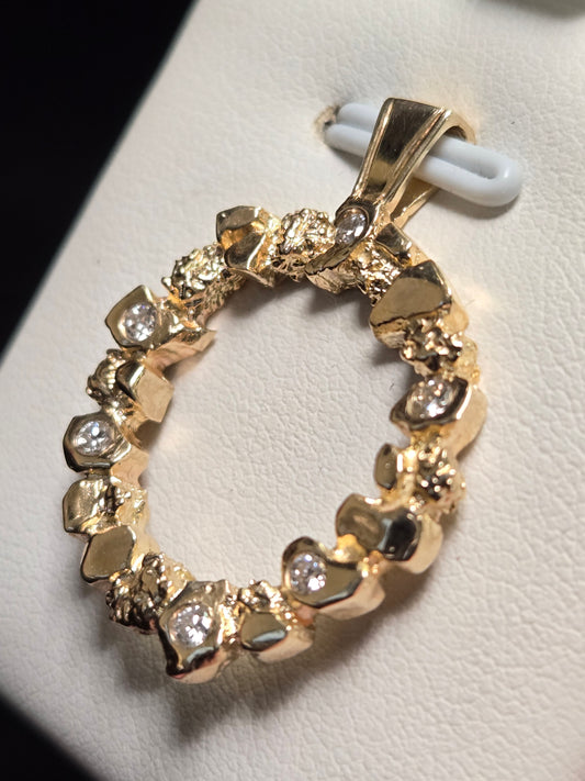 14K Gold Pendant 0.18ct Round Diamonds 5.5g
