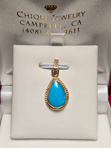 18K Gold Pendant 5ct Pear-Cut Turquoise 2.6g