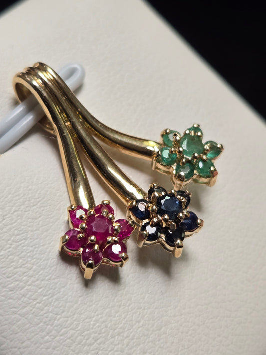14K Gold Pendant 0.25ct Round Rubies 2.8g