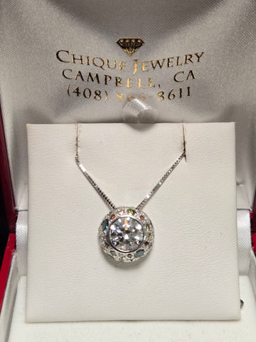 14K White Gold Pendant Simulated Lannyte Diamond with 1.15ct Treated Diamond 4g