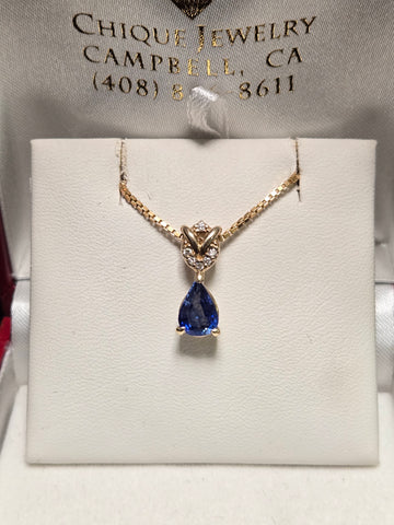 14K Gold Pendant 1.15ct Pear-Cut Sapphire 1.7g
