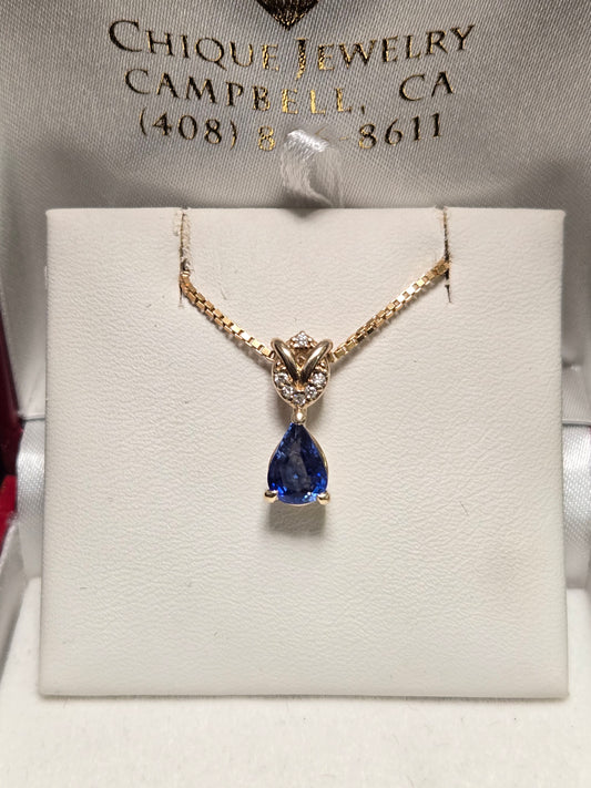 14K Gold Pendant 1.15ct Pear-Shaped Sapphire 1.7g