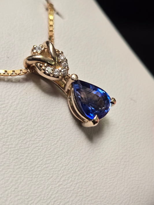 14K Gold Pendant 1.15ct Pear-Shaped Sapphire 1.7g