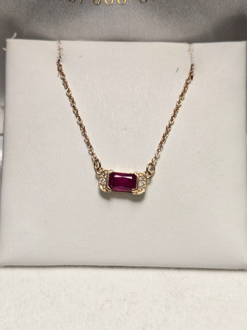 14K Gold Cable Chain Pendant Necklace 16" 0.55ct Emerald-Cut Ruby 2g