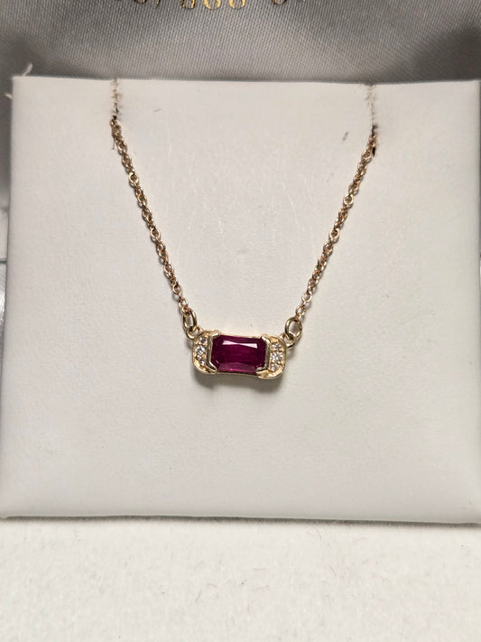 14K Gold Cable Chain Pendant Necklace 16" 0.55ct Emerald-Cut Ruby 2g