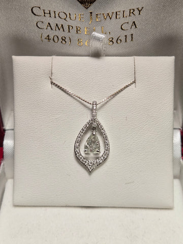 14K White Gold Pendant 0.4ct Pear-Cut Diamond 1.7g