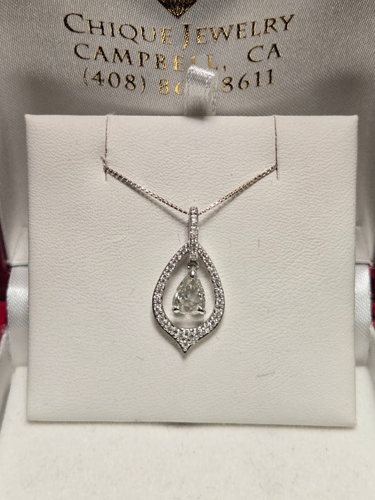 14K White Gold Pendant 0.4ct Pear-Cut Diamond 1.7g