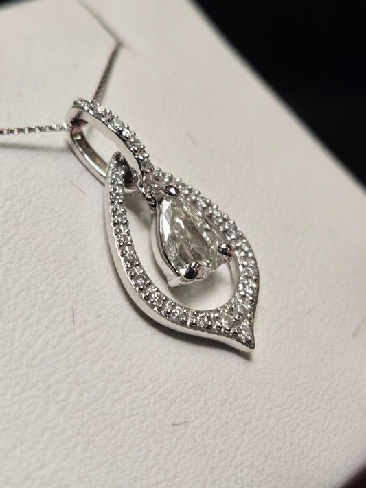 14K White Gold Pendant 0.4ct Pear-Cut Diamond 1.7g