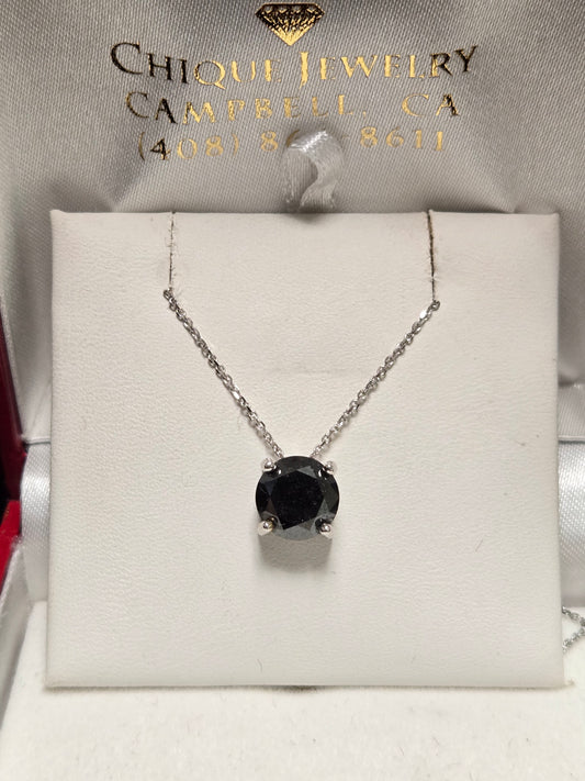 14K White Gold Diamond Cut Cable Chain Pendant Necklace 2.3ct Black Diamond 2.5g