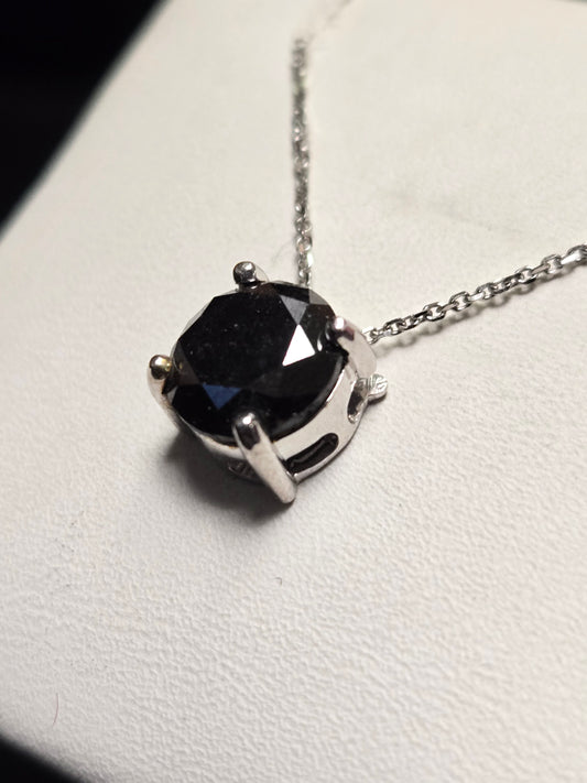 14K White Gold Diamond Cut Cable Chain Pendant Necklace 2.3ct Black Diamond 2.5g