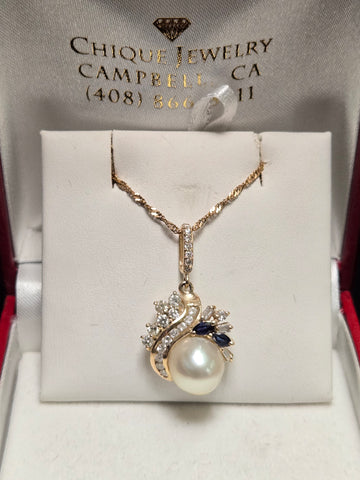 14K Gold Pendant Round-Cut Pearl 3.8g