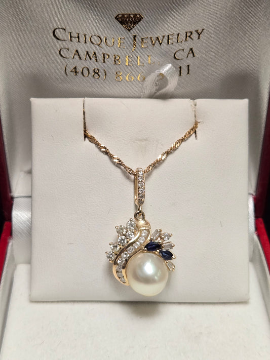 14K Gold Pendant Round-Cut Pearl 3.8g