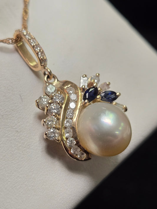 14K Gold Pendant Round-Cut Pearl 3.8g