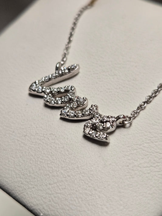 14K White Gold Cable Chain Love Pendant Necklace 0.3ct Round-Cut Diamond 2.2g