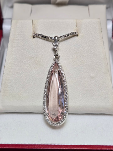 14K White Gold Pendant 5.08ct Pear-Cut Morganite 3.3g