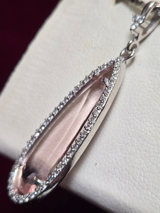 14K White Gold Pendant 5.08ct Pear-Shaped Morganite 3.3g