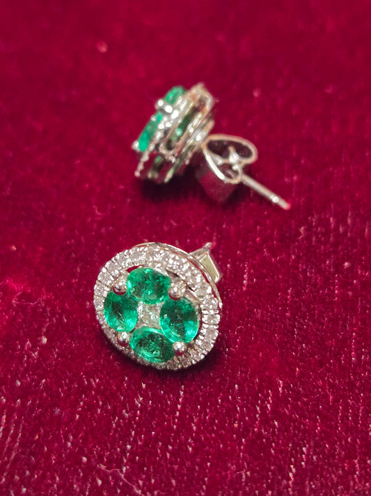 18K White Gold Stud Earrings 2ct Oval Emeralds 3.8g
