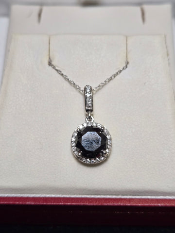 14K White Gold Pendant 2.28ct Round-Cut Black Diamond 1.8g