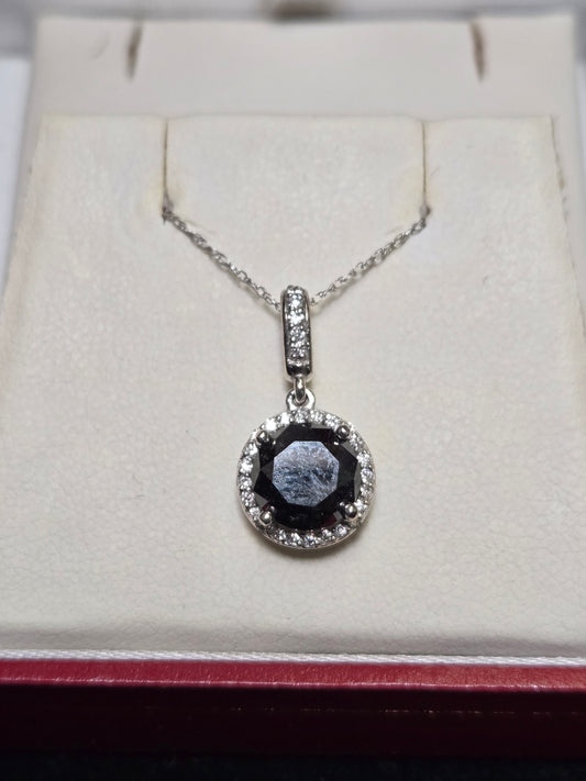 14K White Gold Pendant 2.28ct Round Black Diamond 1.8g