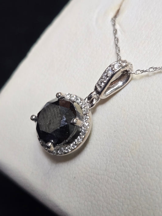 14K White Gold Pendant 2.28ct Round Black Diamond 1.8g