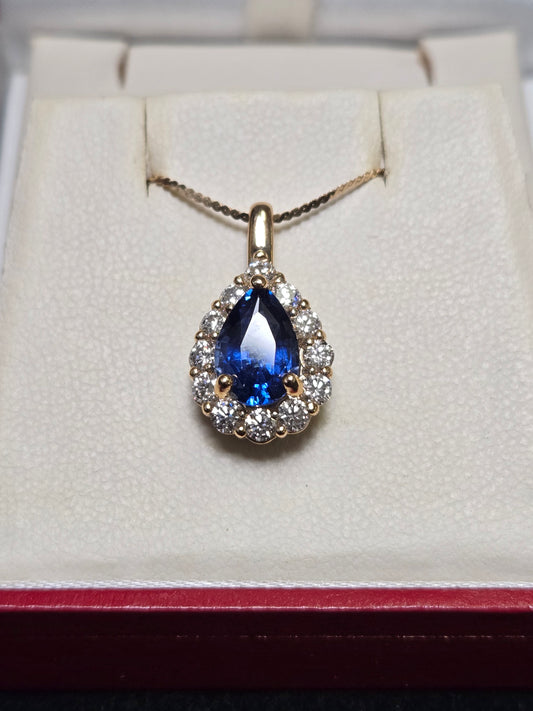 14K Gold Pendant 2.03ct Pear-Shaped Blue Sapphire 3.2g