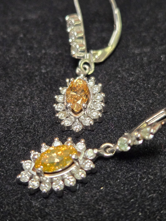 14K White Gold Jacket Earrings 1.04ct Marquise Brown Diamond 4.3g