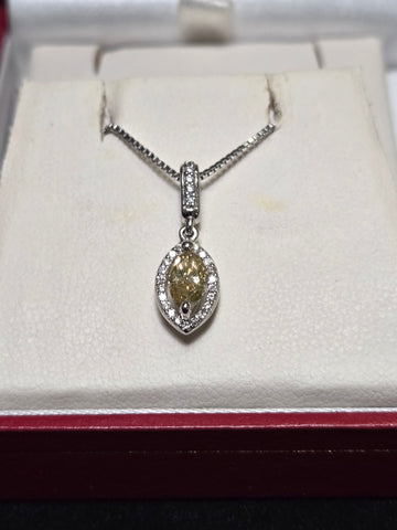 14K White Gold Pendant 0.48ct Marquise-Cut Brown Diamond 1.3g