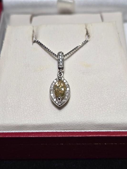 14K White Gold Pendant 0.48ct Marquise Brown Diamond 1.3g