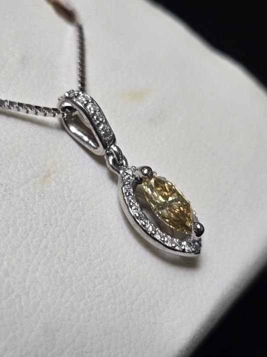 14K White Gold Pendant 0.48ct Marquise Brown Diamond 1.3g