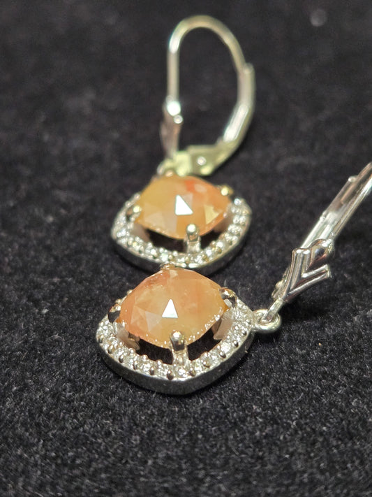 14K White Gold Stud Earrings 2.48ct Rose-Cut Peach Diamond 3.9g