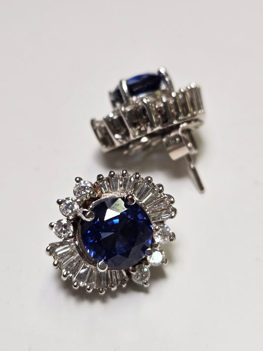 14K White Gold Stud Earrings 4ct Round Fused Sapphire 11.1g